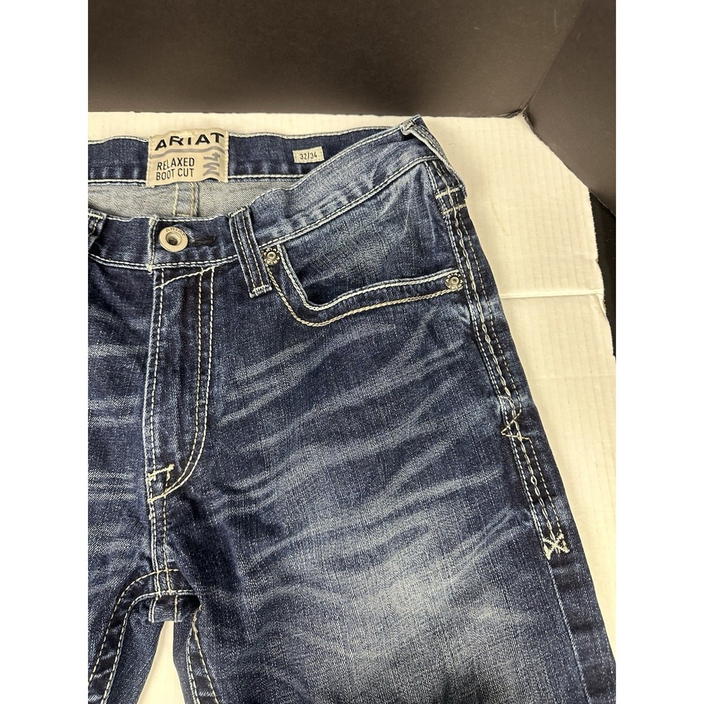 Ariat Jeans Mens 32x34 Blue M4 Relaxed Boot Cut Western Cowboy Heavy Stitching - Picture 7 of 9